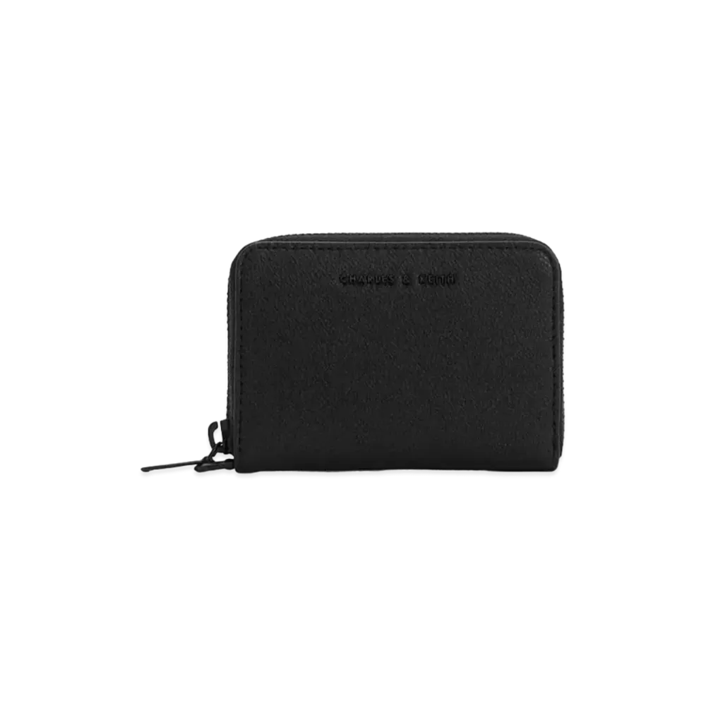 CHARLES & KEITH Metallic Zip Around Wallet "Jet Black"