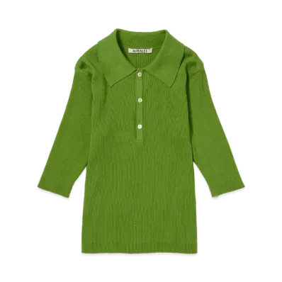 AURALEE GIZA High Gauge Rib Knit Polo "Green"