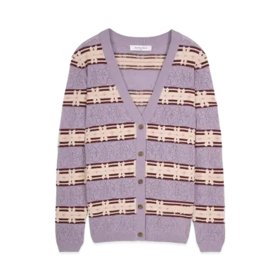 Maison Kitsune Fair Isle Cardigan "Lunar Grey/Redstar"
