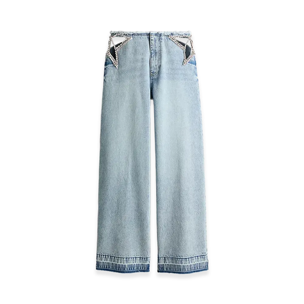 H&M x Stella McCartney Women's Crystal Star Straight Leg Denim "Light Denim Blue"
