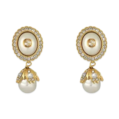 GUCCI Interlocking G Pearl Earrings Tone Metal "Antique Gold"