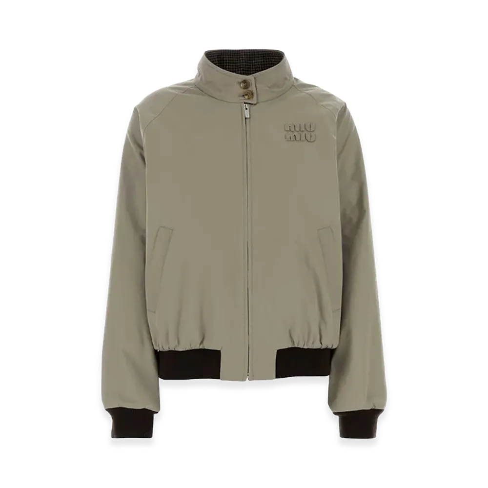 MIU MIU Women's Reversible Panama and Houndstooth Bomber Jacket "Beige"