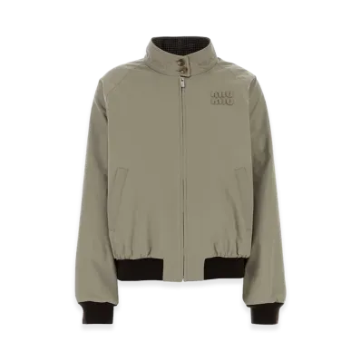 MIU MIU Women's Reversible Panama and Houndstooth Bomber Jacket "Beige"
