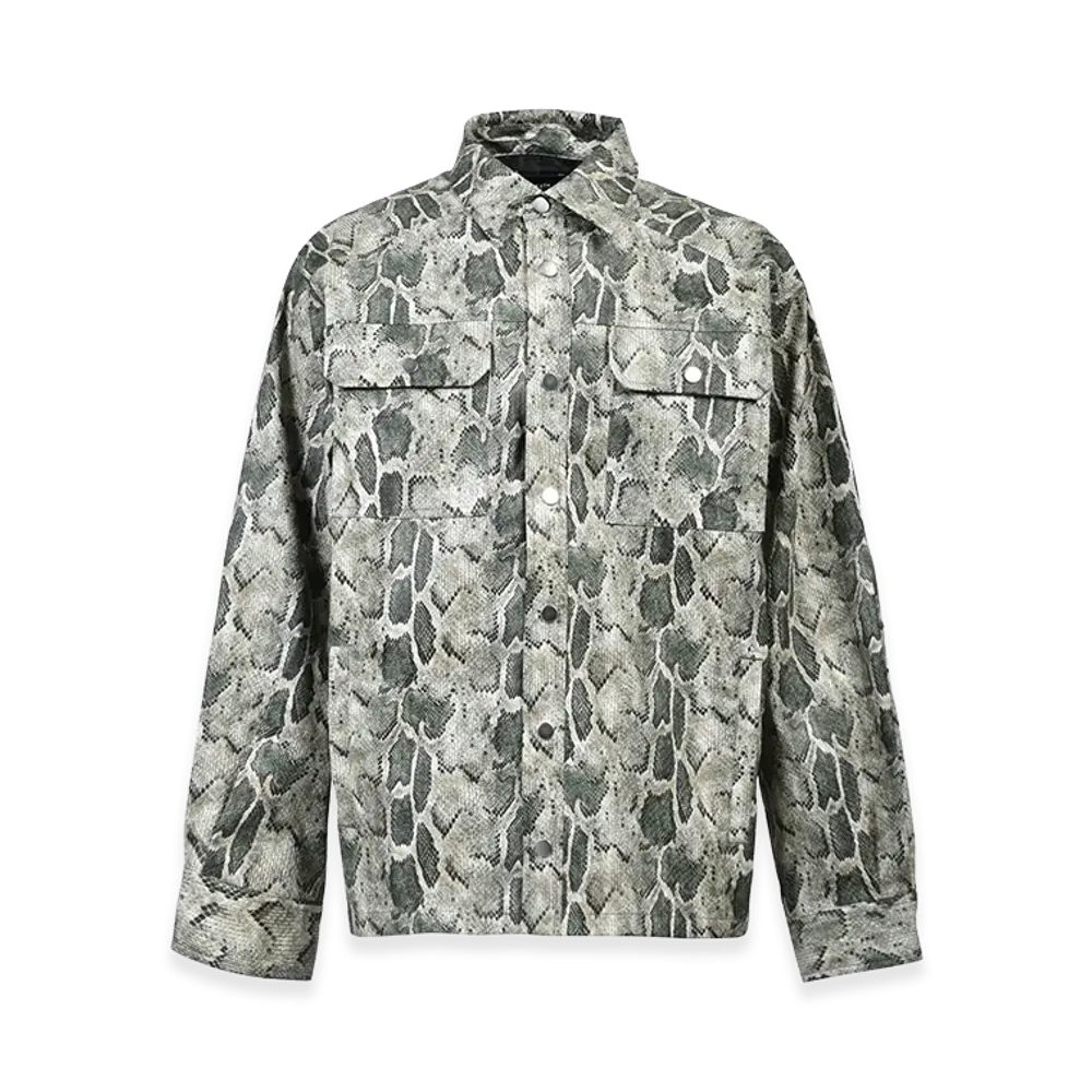 BREATH New Rich Faux Leather Shirt "Green Python"