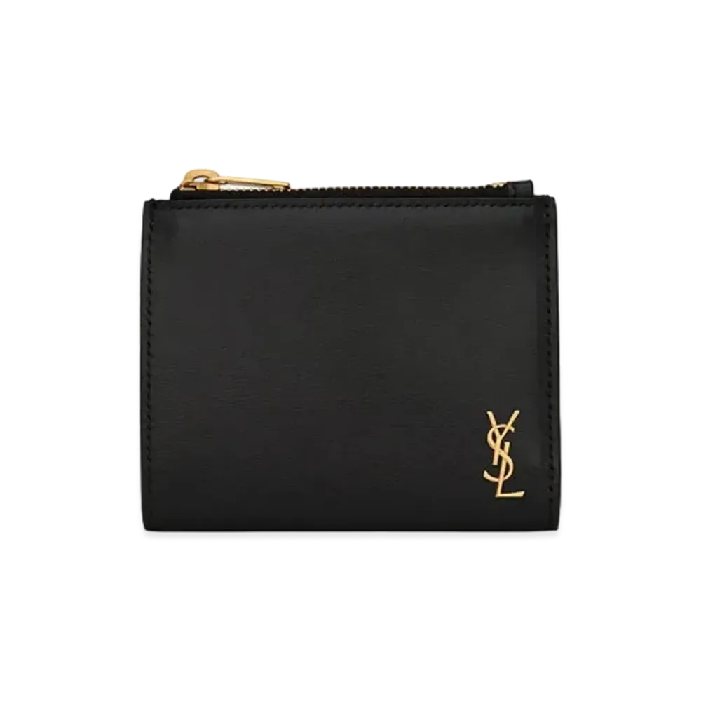 Saint Laurent Tiny Monogram Zip Card Case In Smooth Leather "Black"