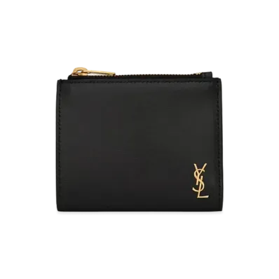Saint Laurent Tiny Monogram Zip Card Case In Smooth Leather "Black"