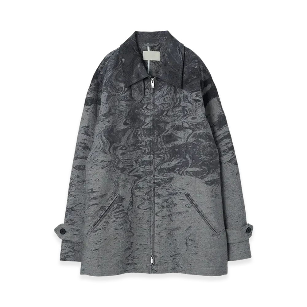 YOKE Cotton Linen Photo Jacquard Zip Blouson "Gray"