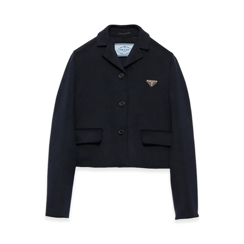 PRADA Women's Embroidered Single-Breasted Cashgora Jacket "Navy"