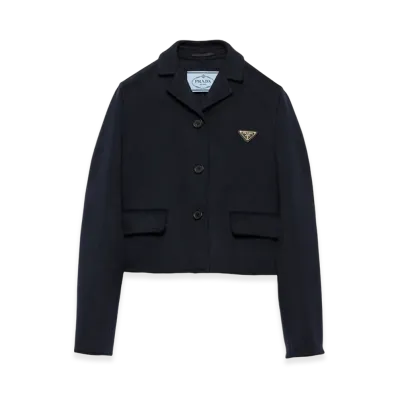 PRADA Women's Embroidered Single-Breasted Cashgora Jacket "Navy"
