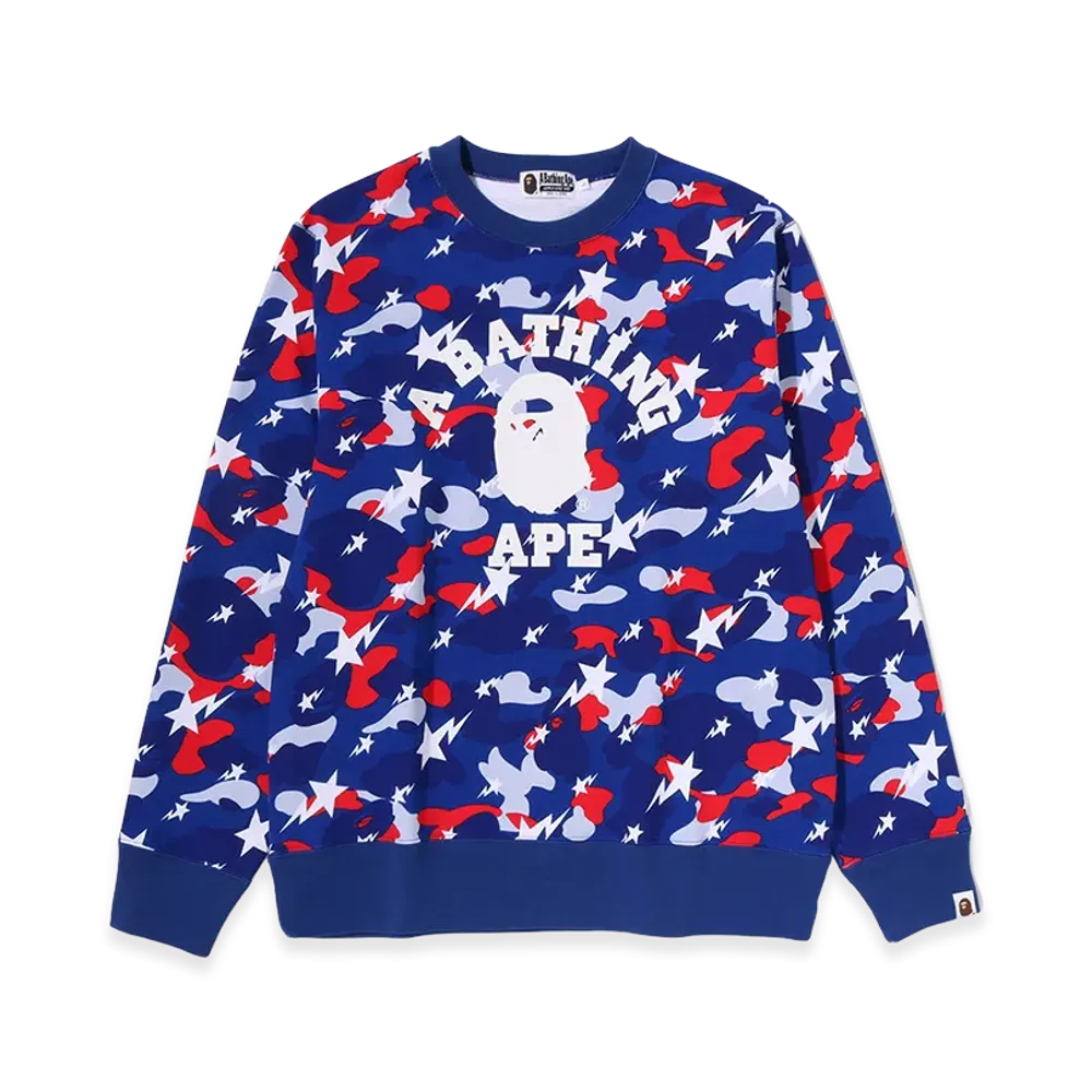 A BATHING APE Sta Strike Camo College Crewneck Sweatshirt "Blue"
