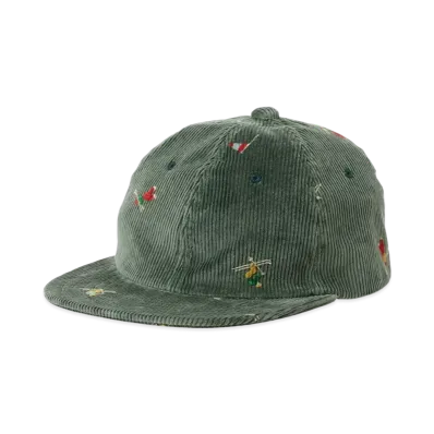BEAMS 6 Panel Corduroy Embroidery Like On Skier Print "Green"