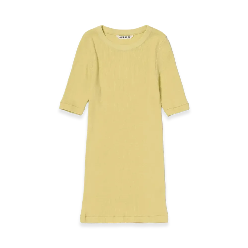 AURALEE Women's Organic Soft Rib Tee "Dusty Yellow"