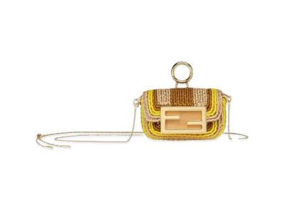FENDI Nano Baguette Charm Cornely Embroidery "Multicolor/Beige/Yellow/Brown"