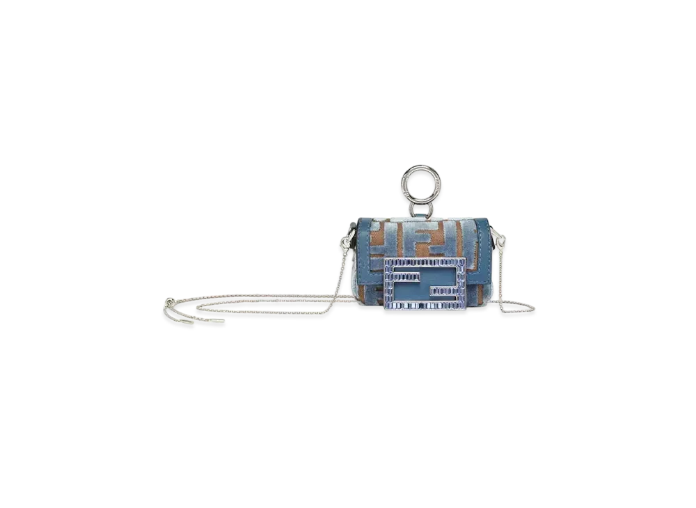 FENDI Nano Baguette FF Jacquard Velvet Charm "Light Blue"