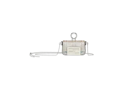 FENDI Nano Baguette Charm with Iridescent Crystal FF "Silver"