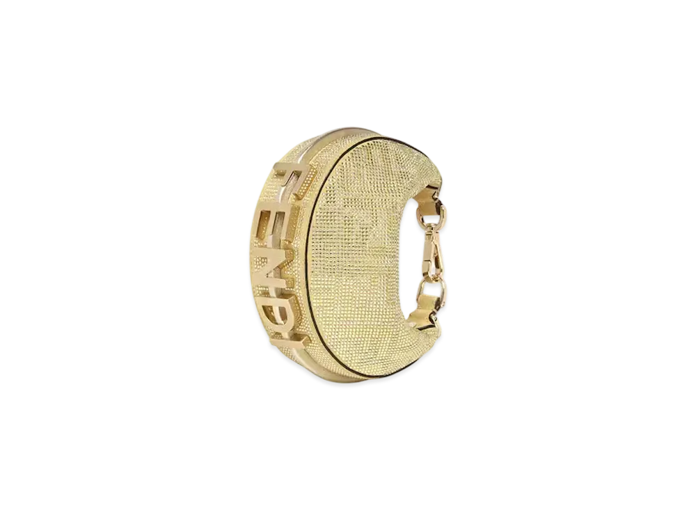 FENDI Nano Fendigraphy Suede Charm with FF in Crystals and Studs "Gold"