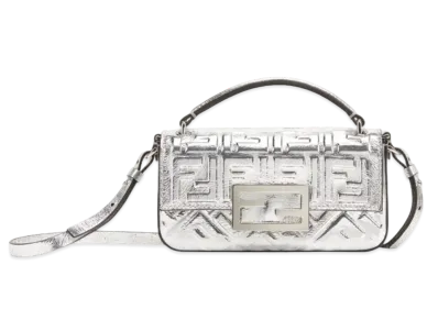 FENDI Baguette Phone Pouch Cracelle Leather Pouch "Silver"