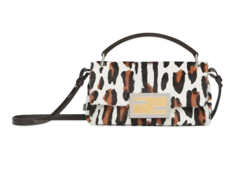FENDI Baguette Phone Pouch Animal Print Sheepskin "Leopard"