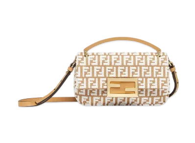 FENDI Baguette Phone Pouch FF Raffia Pouch "White"