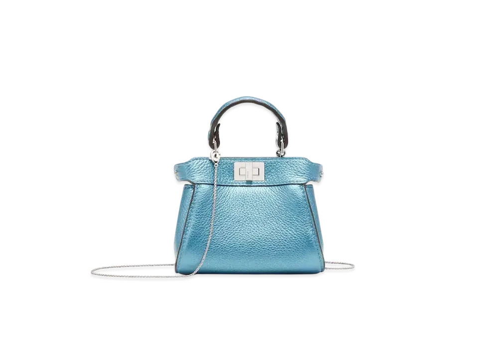 FENDI Nano Peekaboo Metallic Selleria Miniature Bag "Blue"