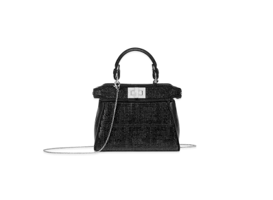 FENDI Nano Peekaboo Suede Miniature Bag with FF in Crystals "Black"