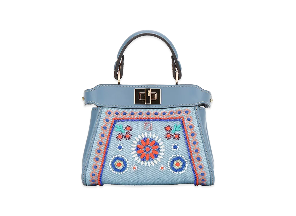 FENDI Women's Nano Peekaboo Denim Ricamo B "Light Blue"