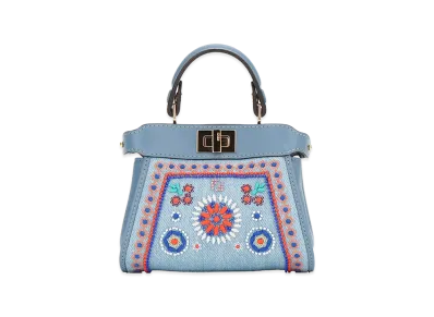 FENDI Women's Nano Peekaboo Denim Ricamo B "Light Blue"