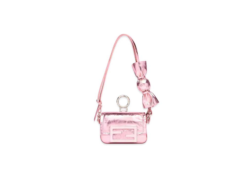 FENDI Nano Baguette Charm Metallic Leather "Pink"
