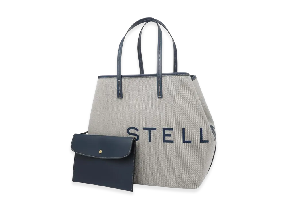 STELLA McCARTNEY Logo Canvas Beach Tote Bag "Grey/Navy"