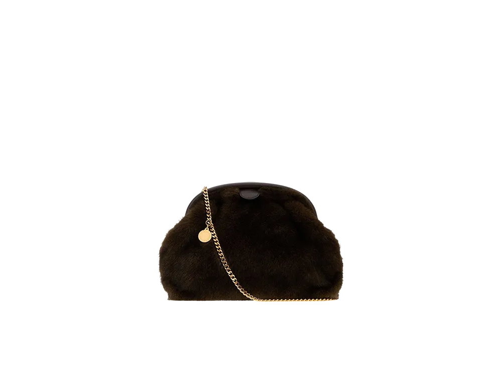 STELLA McCARTNEY Women's Eco Fur Falabella Clutch "Dark Brown"