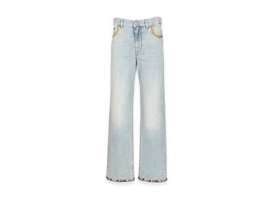 Valentino Women's Denim Trousers With Embroidered Flower Trim "Blue"