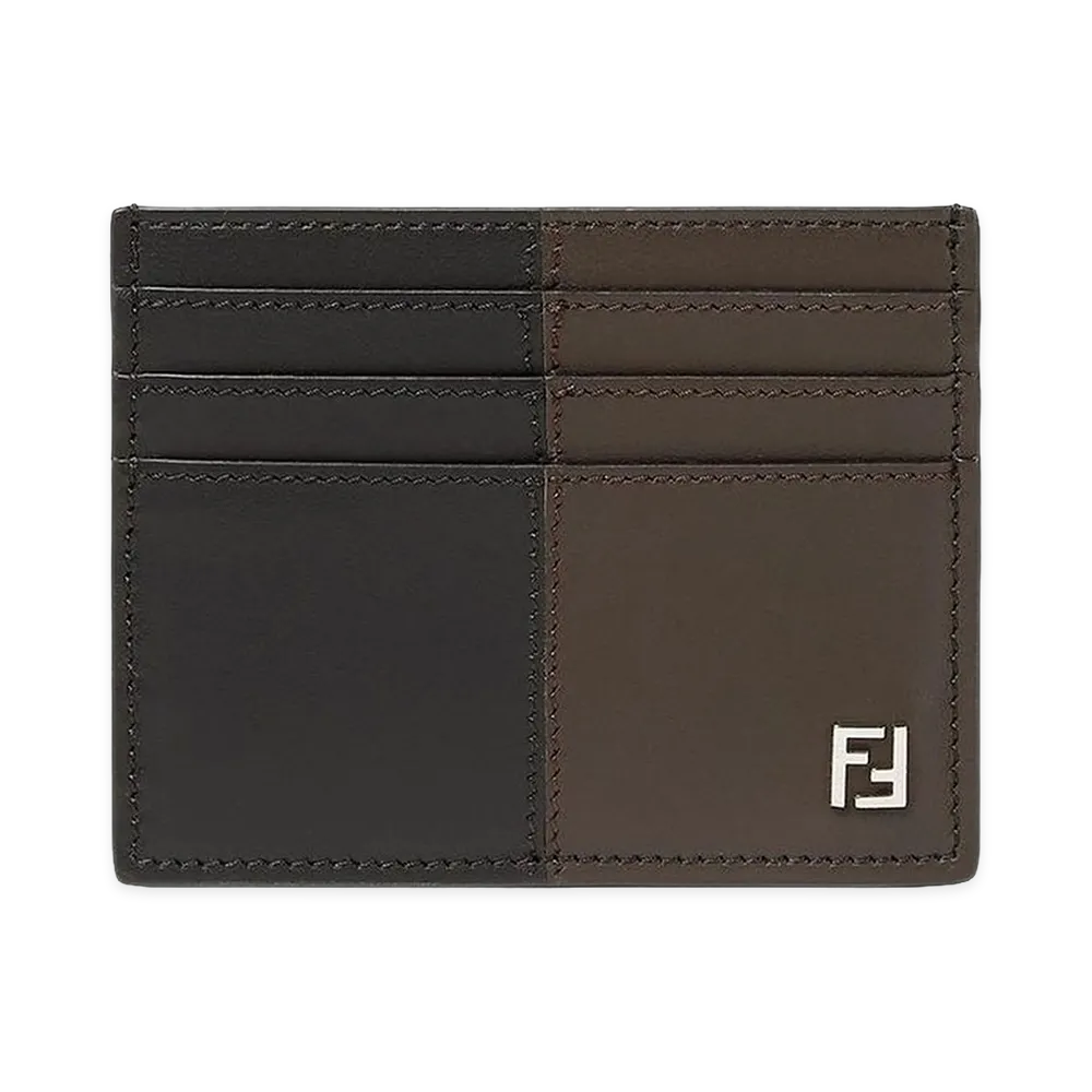 FENDI Portacarte FF Double In Pelle Bicolor "Nero/Ebano"