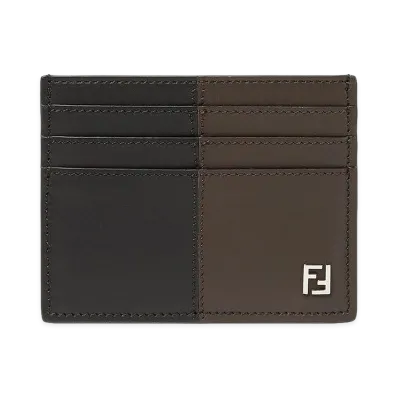 FENDI Portacarte FF Double In Pelle Bicolor "Nero/Ebano"