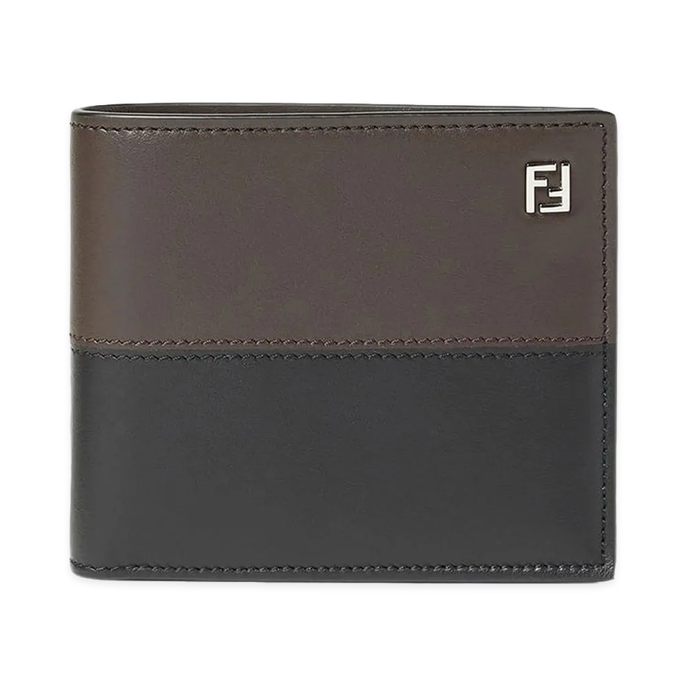 FENDI Portafoglio FF Double In Pelle Bicolor "Nero/Ebano"