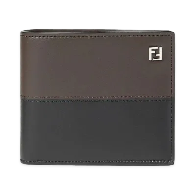 FENDI Portafoglio FF Double In Pelle Bicolor "Nero/Ebano"