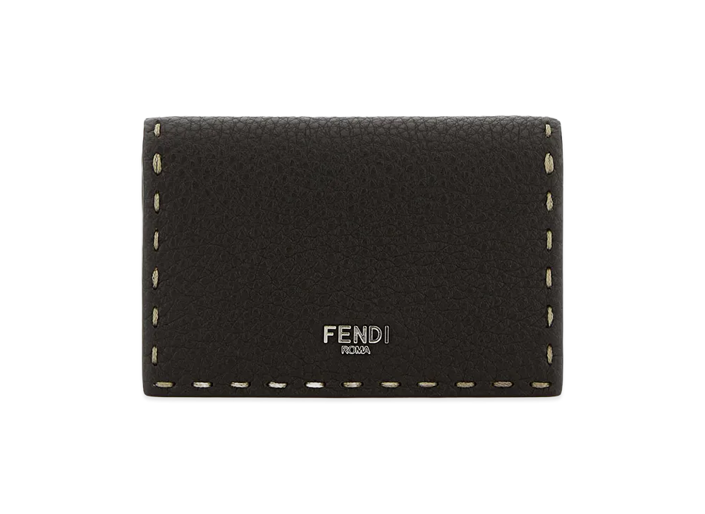 FENDI Leather Selleria Card Holder "Dark Brown"