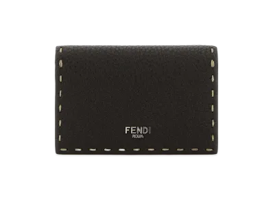 FENDI Leather Selleria Card Holder "Dark Brown"
