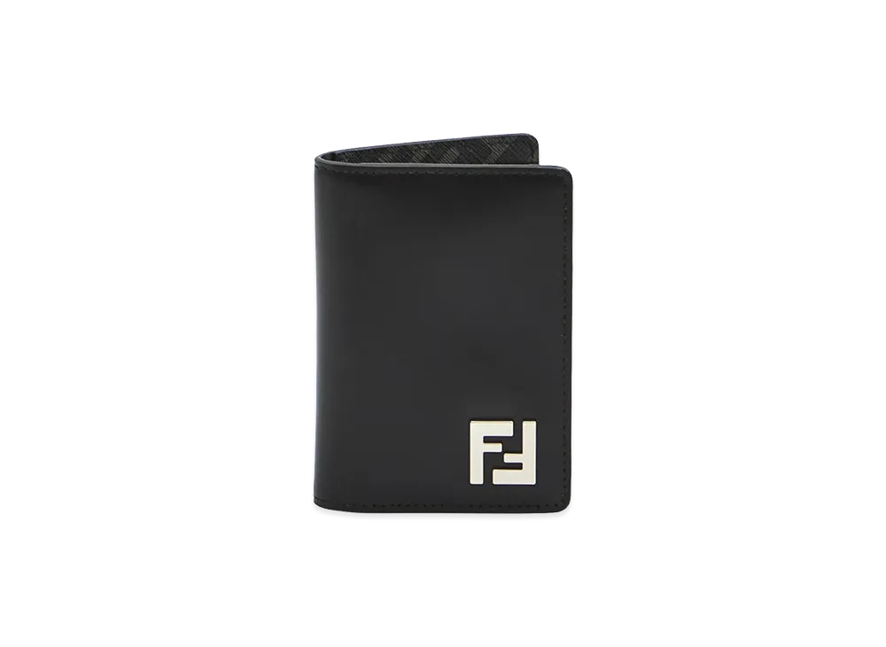 FENDI FF Squared Leather Bi-Fold Card Holder "Black"