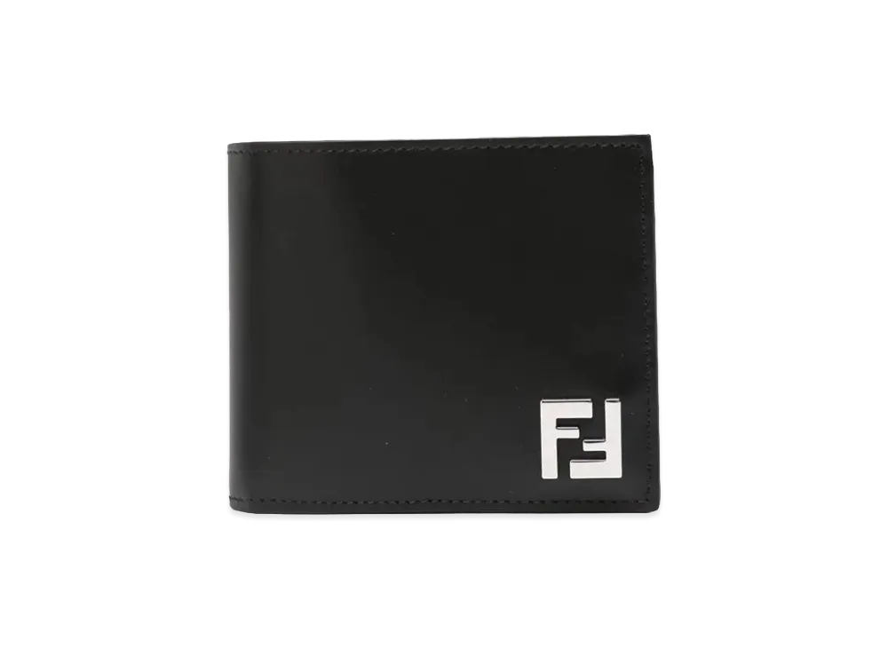 FENDI Leather And FF Canvas Compact Bi-Fold Wallet "Black"