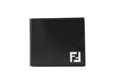 FENDI Leather And FF Canvas Compact Bi-Fold Wallet "Black"