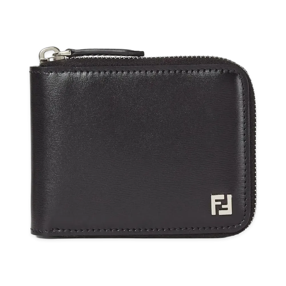 FENDI Portafoglio Compatto In Pelle Con Zip E Logo Ff "Black"
