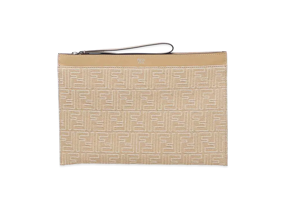 FENDI Embroidered Denim Clutch "Beige"