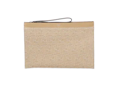 FENDI Embroidered Denim Clutch "Beige"