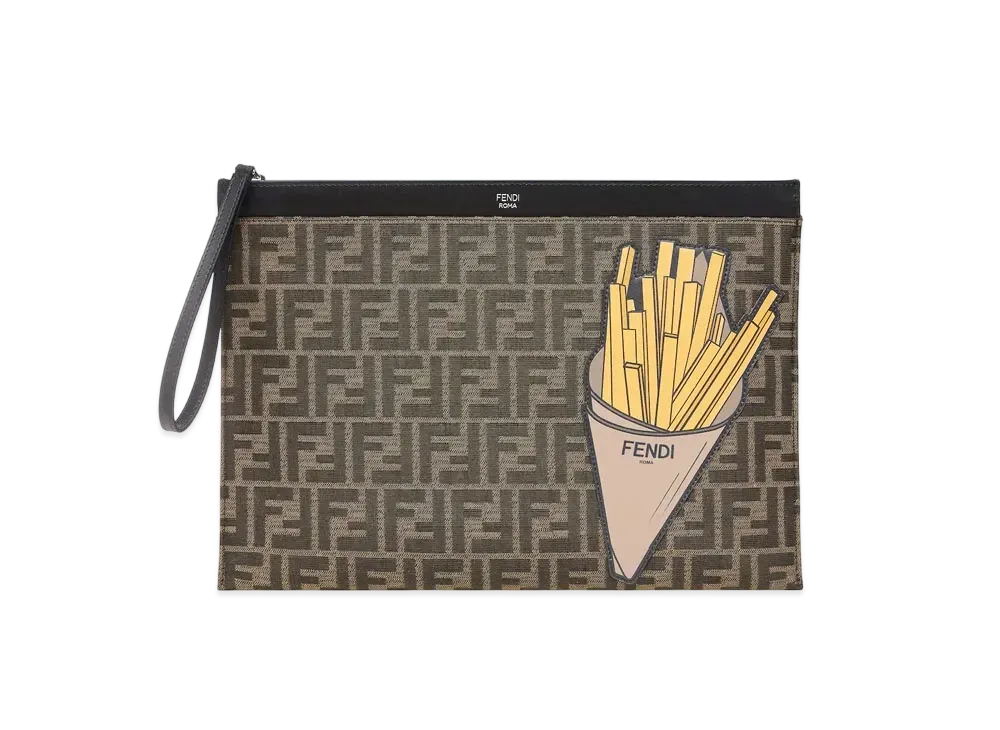 FENDI Large Flat FF Pouch FF Jacquard Pouch with Appliques "Multi Color"
