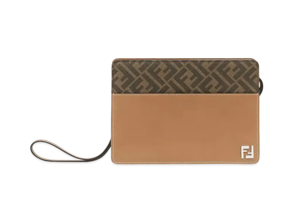 FENDI Squared FF Standing Clutch "Beige"