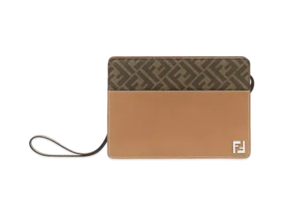 FENDI Squared FF Standing Clutch "Beige"