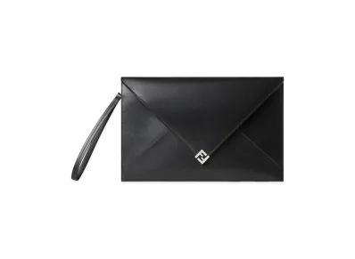 FENDI Large FF Squared Leather Flat Pouch "Black"
