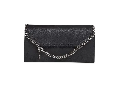 STELLA McCARTNEY Women's Falabella Continental Wallet With Chain Eco Shaggy Deer W/Ruthenium Chain "Black"