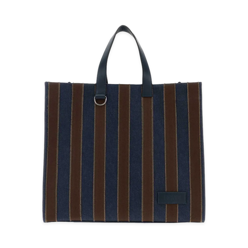 FENDI Embroidered Denim Pequin Shopping Bag "Blue"