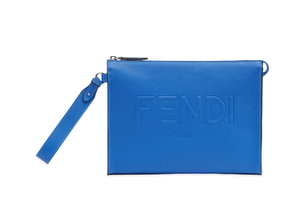 FENDI Leather Fendi Roma Flat Pouch "Blue"